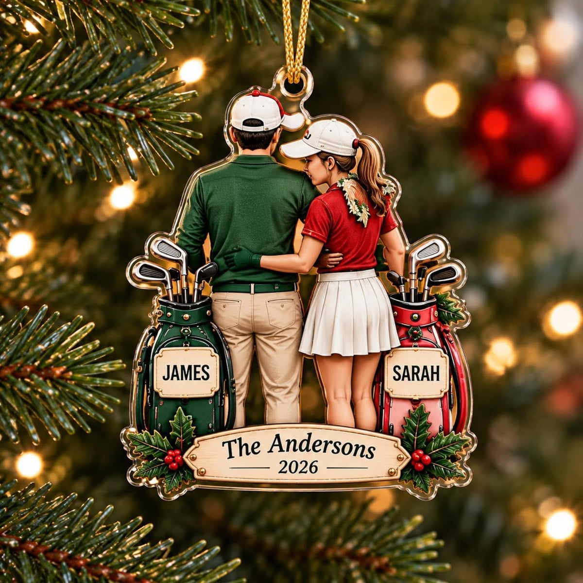Custom Golf Couple Acrylic Ornament, Christmas Decorations, Gifts For Couples