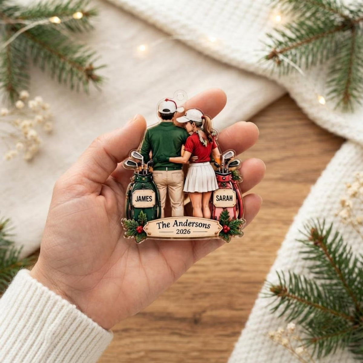 Custom Golf Couple Acrylic Ornament, Christmas Decorations, Gifts For Couples