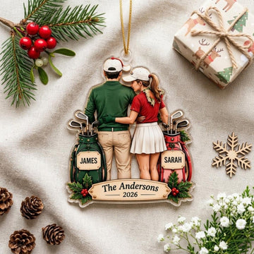 Custom Golf Couple Acrylic Ornament, Christmas Decorations, Gifts For Couples
