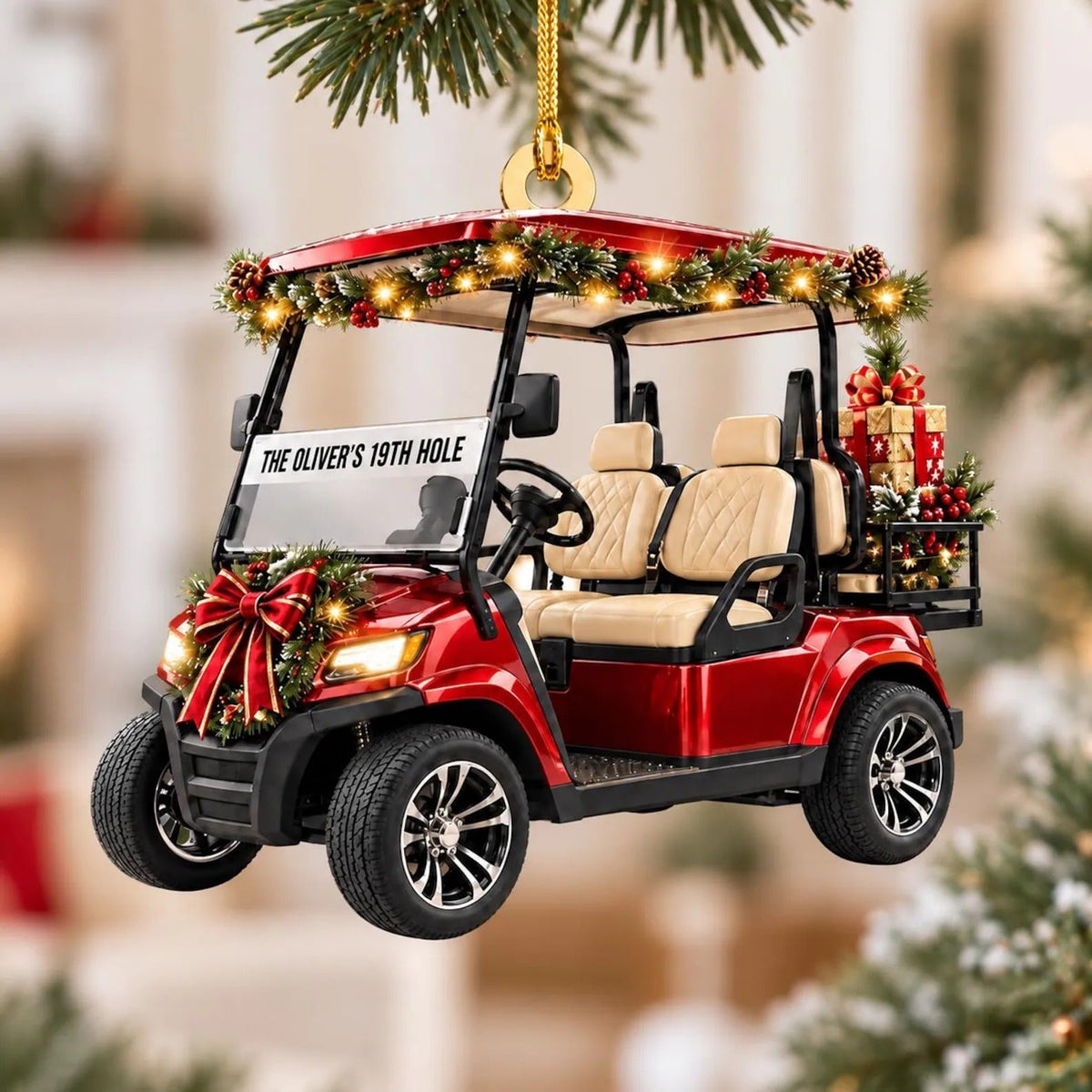 Custom 19th Hole Golf Cart Acrylic Ornament, Christmas Ornaments, Gifts For Golfers