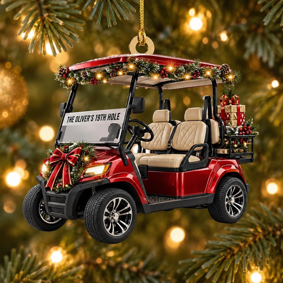 Custom 19th Hole Golf Cart Acrylic Ornament, Christmas Ornaments, Gifts For Golfers