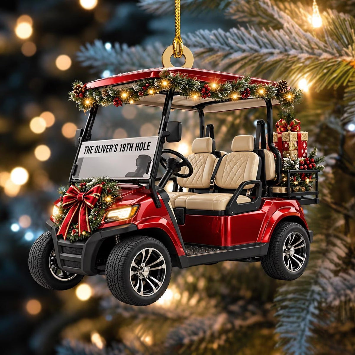 Custom 19th Hole Golf Cart Acrylic Ornament, Christmas Ornaments, Gifts For Golfers