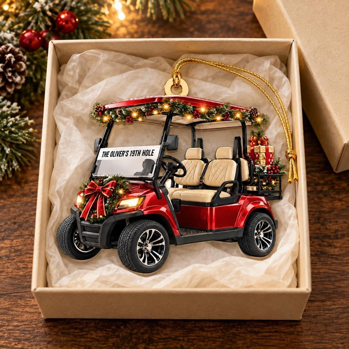 Custom 19th Hole Golf Cart Acrylic Ornament, Christmas Ornaments, Gifts For Golfers