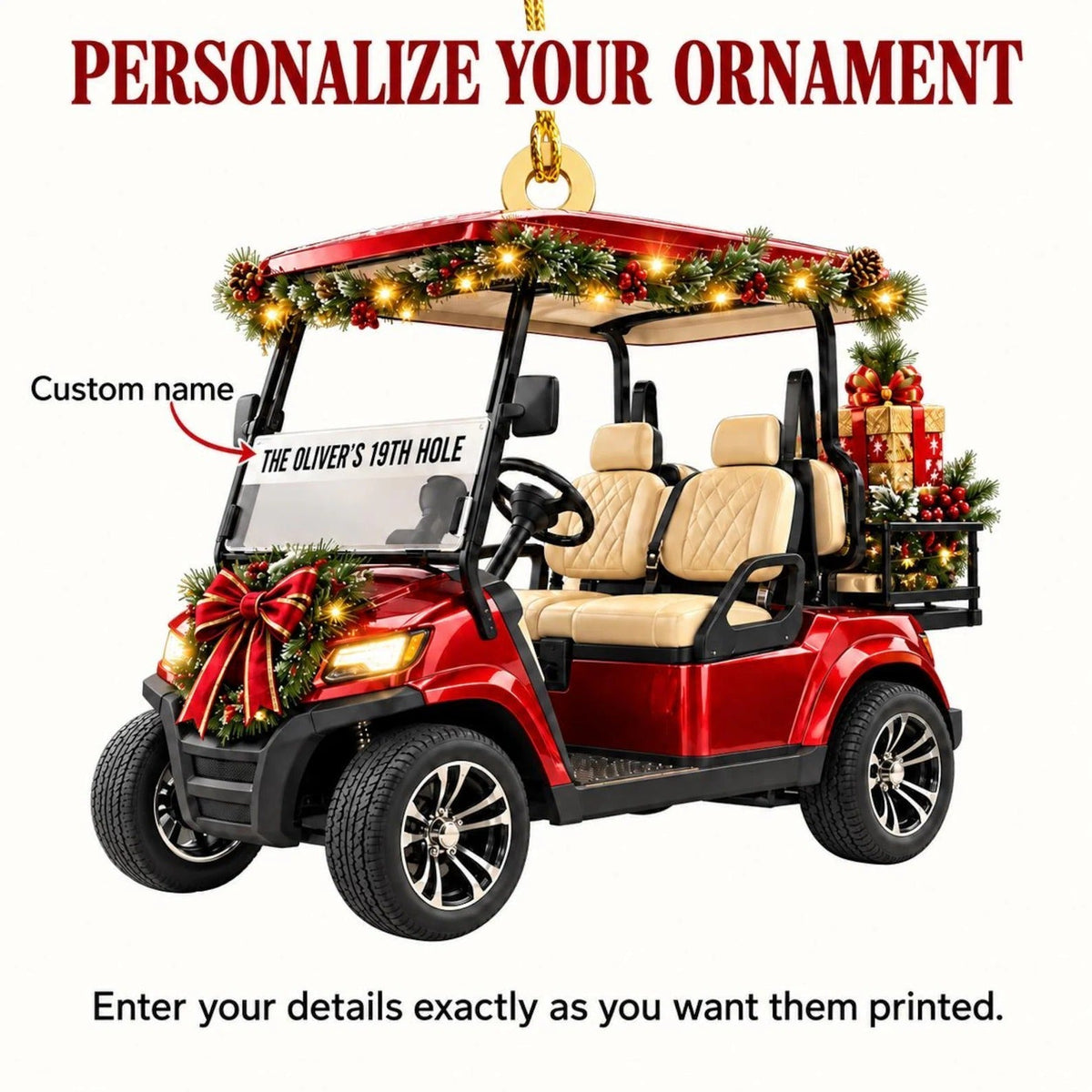 Custom 19th Hole Golf Cart Acrylic Ornament, Christmas Ornaments, Gifts For Golfers