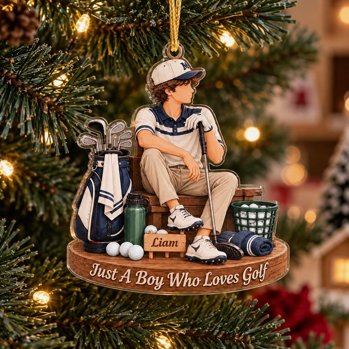 Custom Boy Golfer Acrylic Ornament, Christmas Tree Decorations, Gifts For Teens