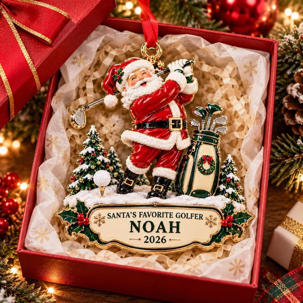 Custom Santa Golfer Acrylic Ornament, Holiday Decoration, Gifts For Him