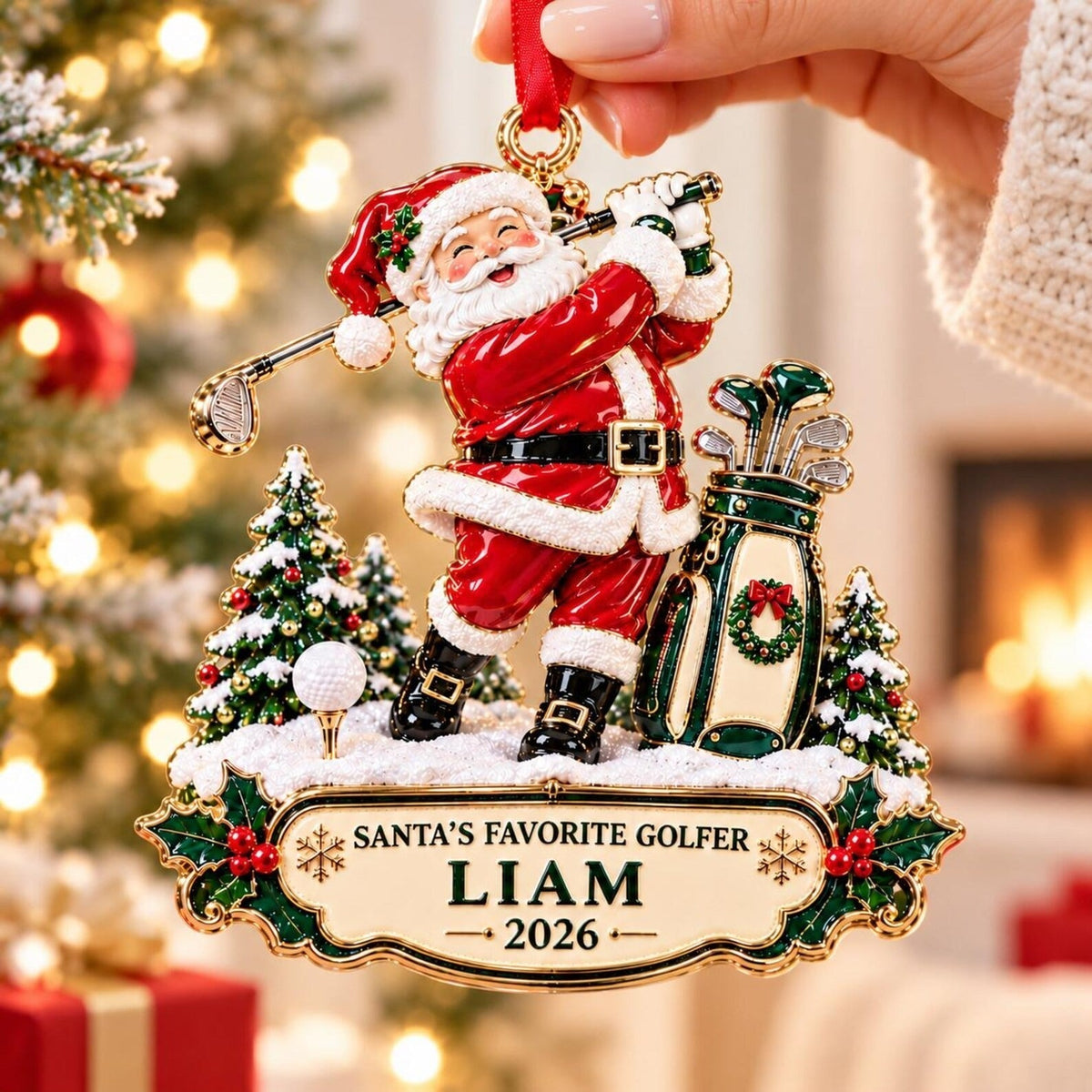 Custom Santa Golfer Acrylic Ornament, Holiday Decoration, Gifts For Him