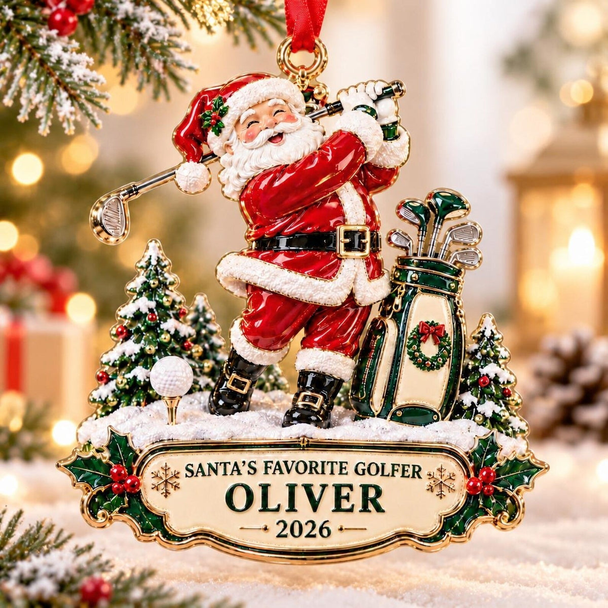 Custom Santa Golfer Acrylic Ornament, Holiday Decoration, Gifts For Him