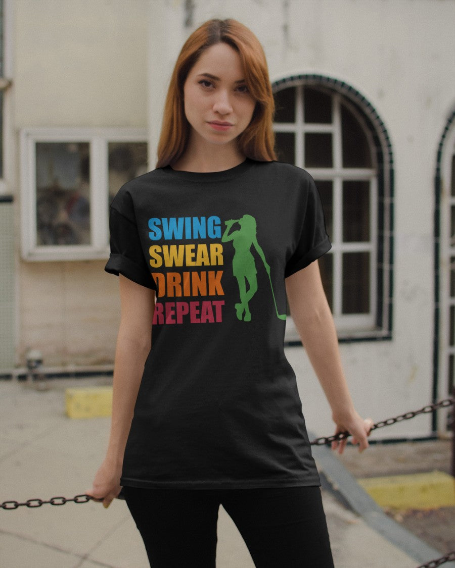 Swing Swear Drink Repeat Womens Golf Polo ShirtWomens Golf Gifts
