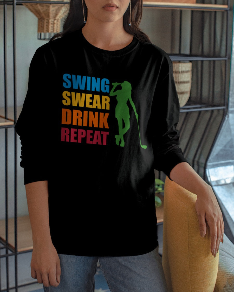 Swing Swear Drink Repeat Womens Golf Polo ShirtWomens Golf Gifts
