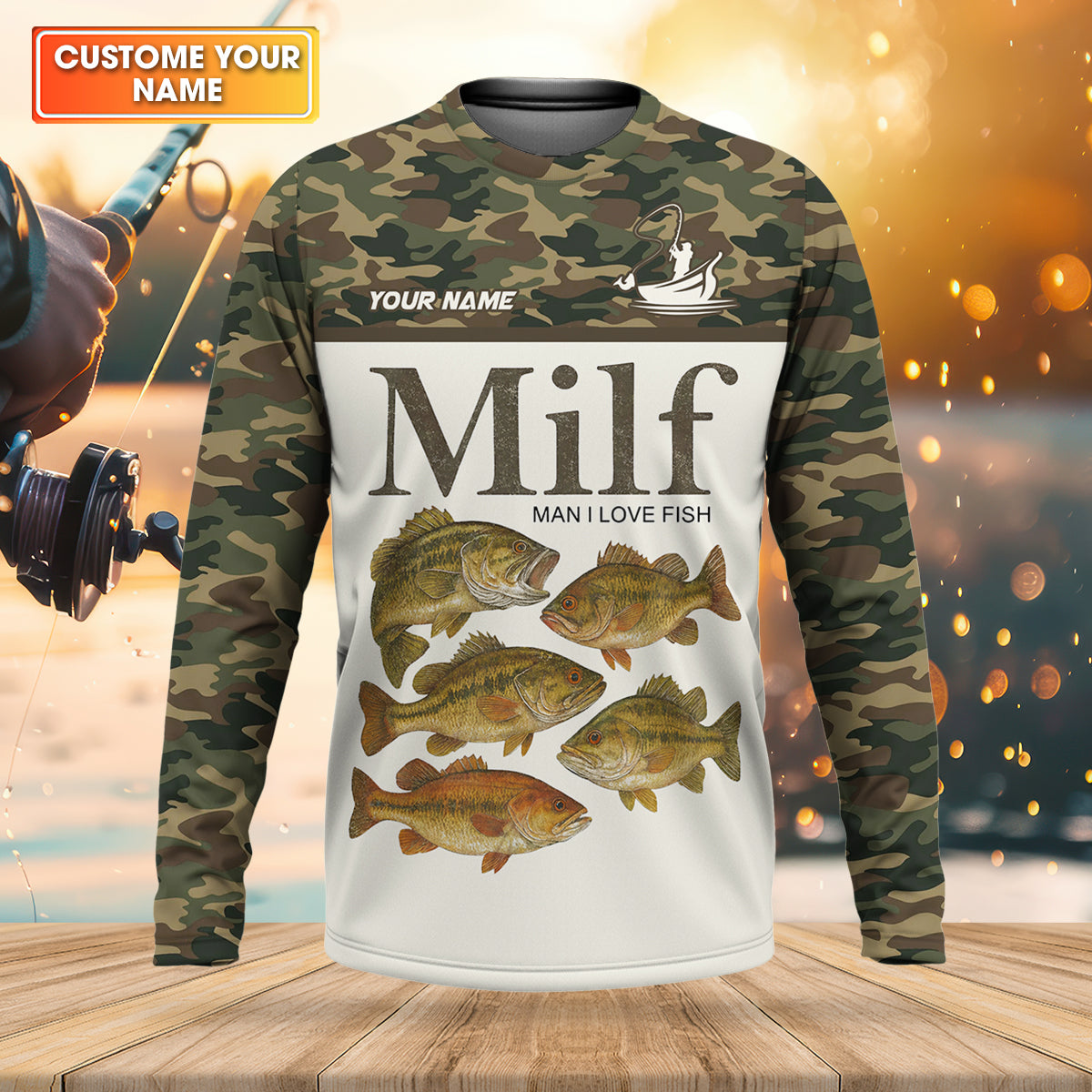 MILF Man I Love Fish Funny Fishing Shirt, Camo Fishing UPF Shirts, Fishing Shirts For Men