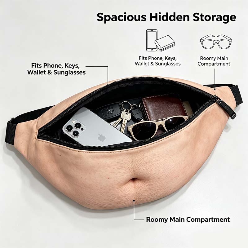 Realistic Fake Belly Fanny Pack, Funny Waist Bag, Novelty Gag Gift for Men and Women