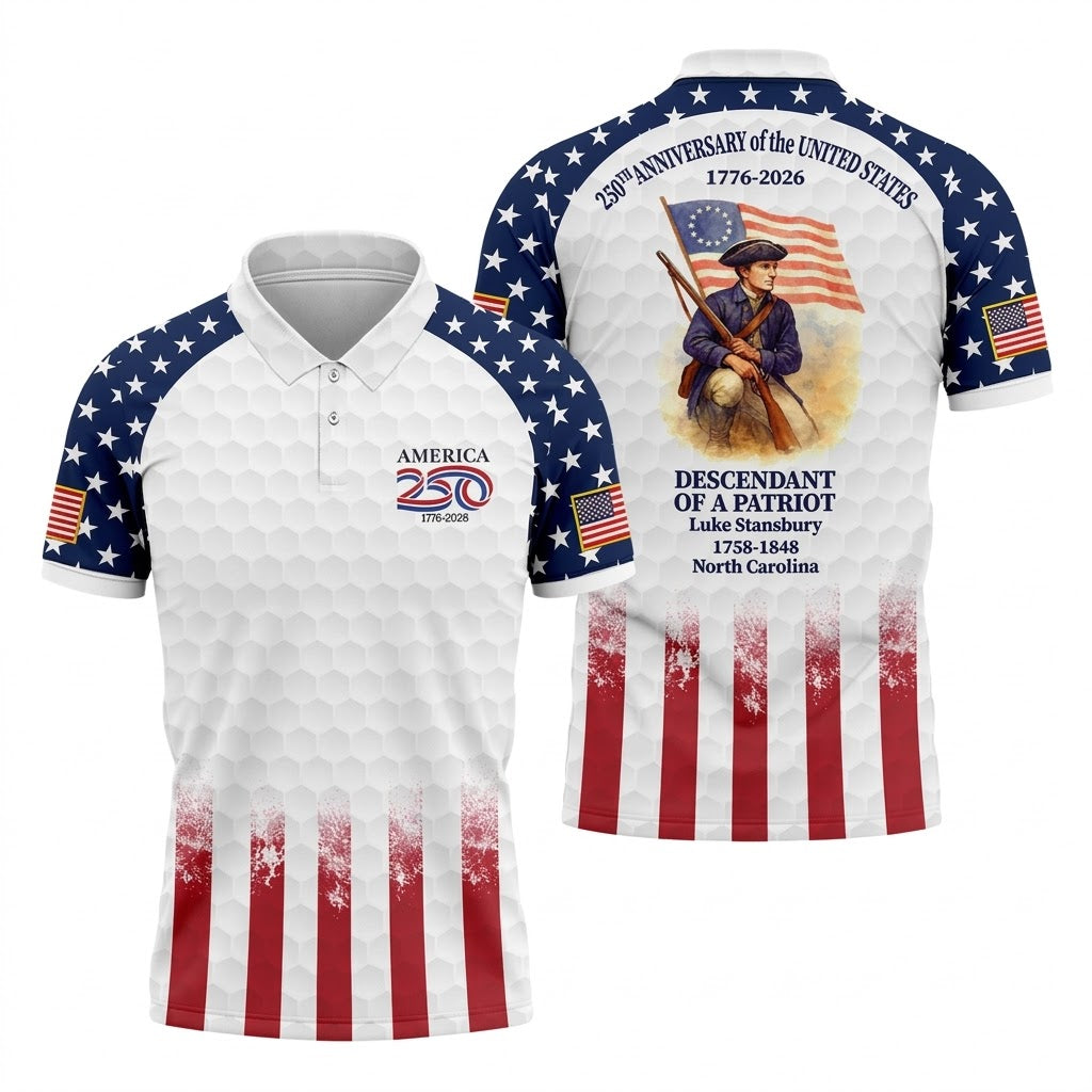 250th Anniversary Descendant Of A Patriot American Flag Golf Shirt, Patriotic 4th Of July Golf Shirts For Men