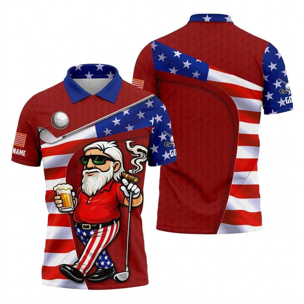 Golf And Beer Patriotic Man Golf Ball Pattern 4th Of July Red Golf Polo Shirt250th Anniversary Golf Shirts For Men