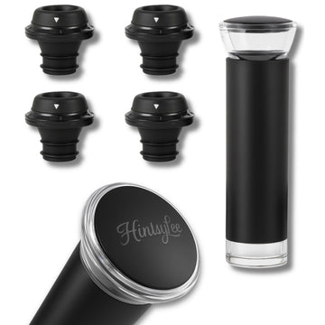 Wine Vacuum Pump & 4 Reusable Stoppers – Airtight Wine Preserver Set Keeps Wine Fresh Up to 15 Days – Manual Wine Saver Bottle Sealer Kit & Gift for Wine Lovers (Black)