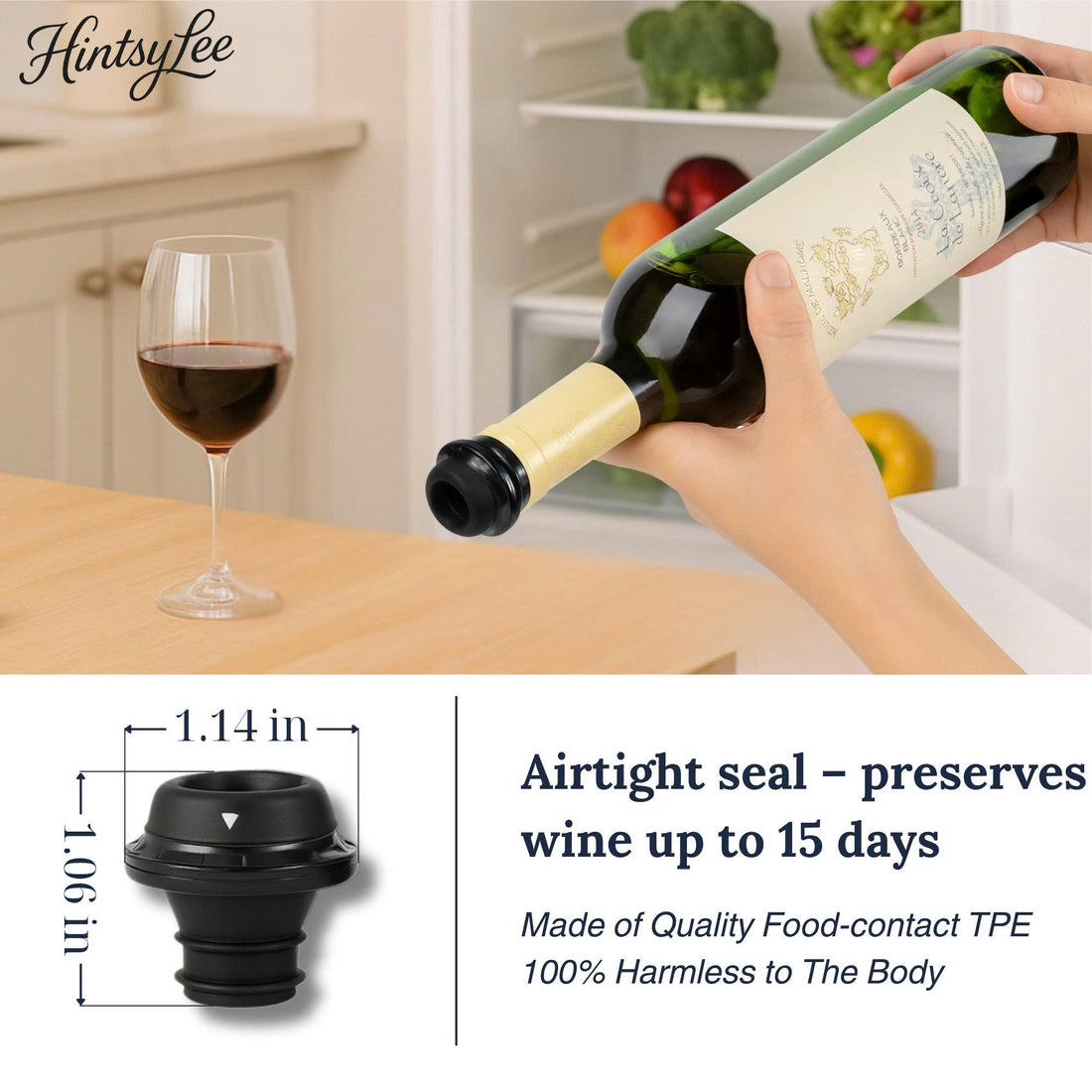 Wine Vacuum Pump & 4 Reusable Stoppers – Airtight Wine Preserver Set Keeps Wine Fresh Up to 15 Days – Manual Wine Saver Bottle Sealer Kit & Gift for Wine Lovers (Black)